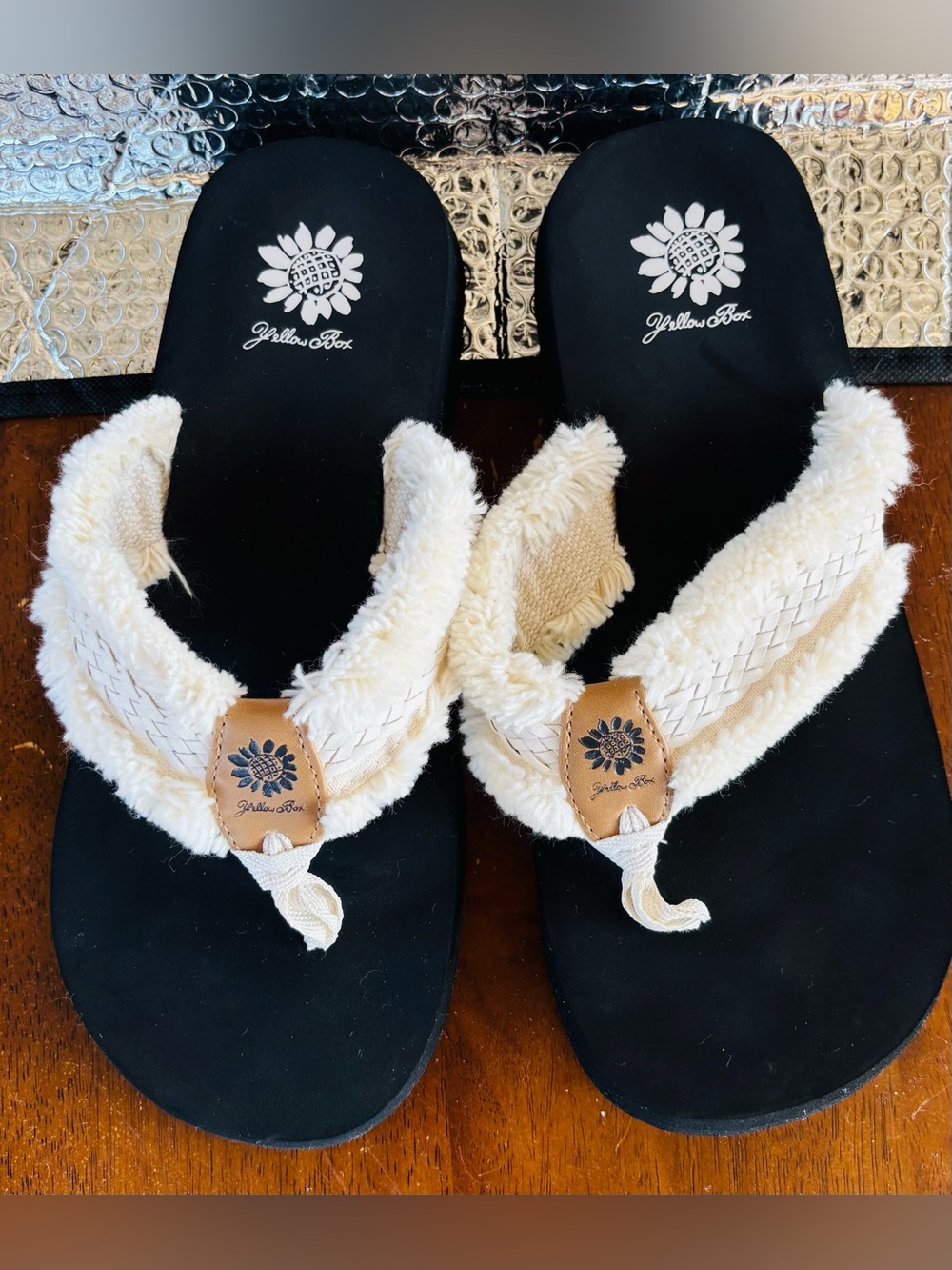 YellowBox Women's Fianni Flat Flip Flops Cream Rubber Cushioned 42969